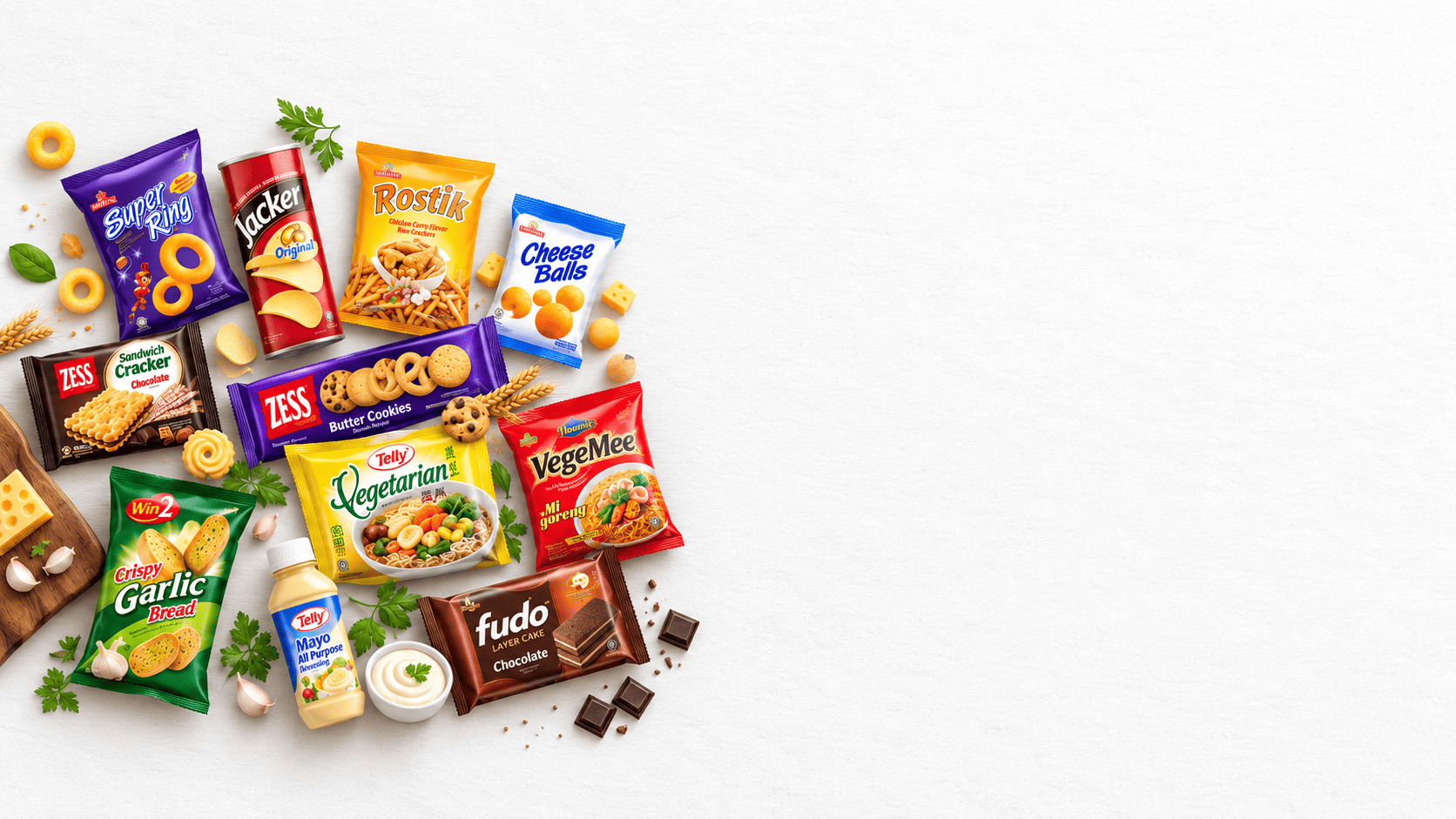 Koleksi produk makanan dan minuman impor yang didistribusikan Mas Food